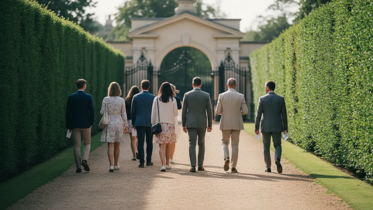 Espectadores caminando hacia las puertas de Wimbledon antes del partido en hierba